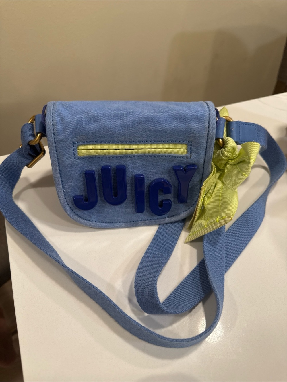 Juicy Couture Light Blue Crossbody with Yellow Accent Scarf